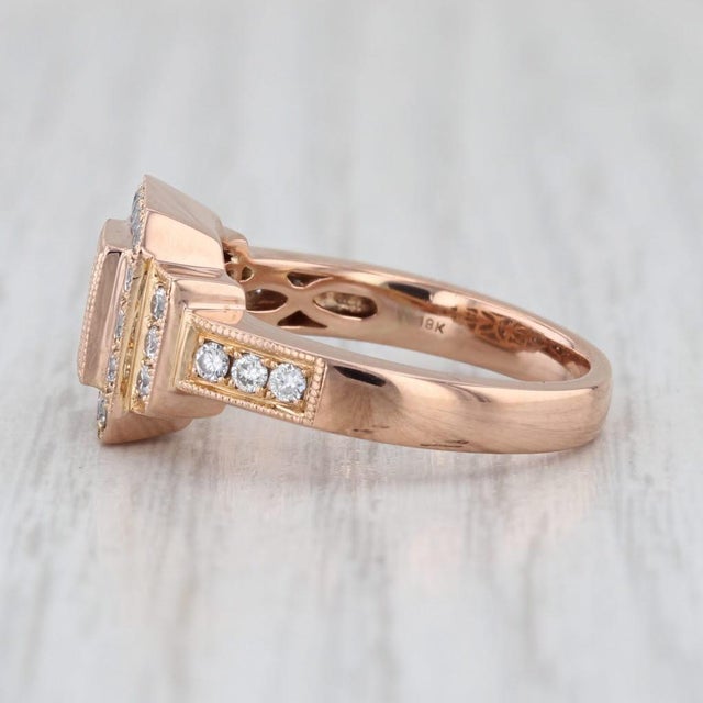 Transparent 0.84ctw Diamond Halo Engagement Ring 18k Rose Gold Size 6.5-6.75 For Sale - Image 8 of 8