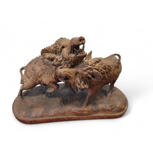 Black Forest Carved Sculpture of Two Warthogs, 1880s For Sale - Image 3 of 12