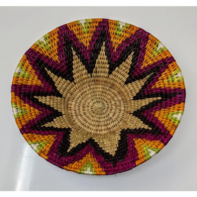 Textile Boho Chic African Handwoven Purple, Black, Orange and Tan Basket Catchall For Sale - Image 7 of 8