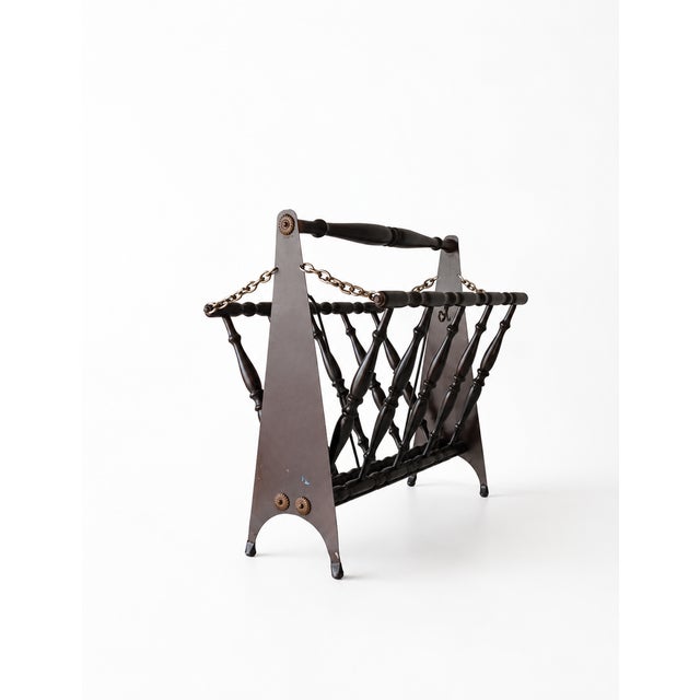 Mid-Century Modern Italian Ebonized Wood Folding Accordion Magazine Rack, 1950s For Sale - Image 10 of 10