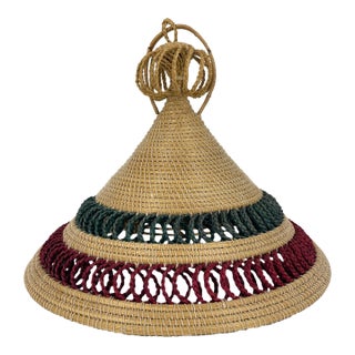 Basotho / Mokorotlo Straw Hat - Red & Green For Sale