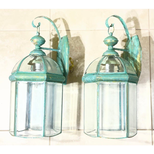 Elegant Pair of Vintage Brass Wall Lanterns - 22”x 9”.5 X 10” For Sale - Image 13 of 16