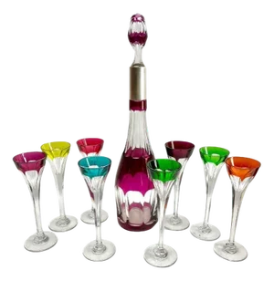 Crystal Carafe and Wine Liqueur Glasses, 1940, Set of 9