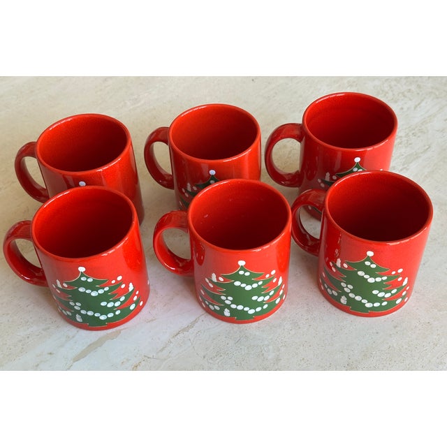 Waechtersbach Christmas Tree Mugs – Set of 6 Red Stoneware, Germany For Sale In San Diego - Image 6 of 6