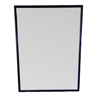 Vintage Navy Blue Faux Bamboo Large Wall Mirror For Sale