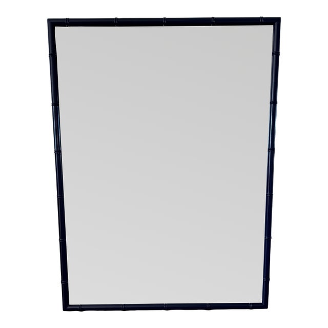 Vintage Navy Blue Faux Bamboo Large Wall Mirror For Sale