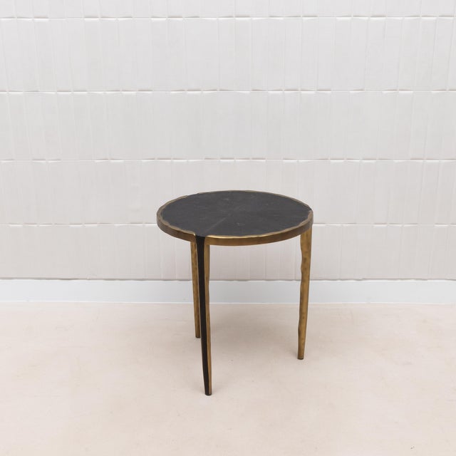 Animal Skin Pair of Side Tables in Black Shagreen With Bronze Patina Brass by R&y Augousti For Sale - Image 7 of 9