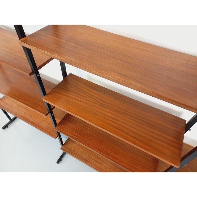 Wood Vintage Italian Triple Modular Bookcase in Teak and Metal, 1960s For Sale - Image 7 of 18