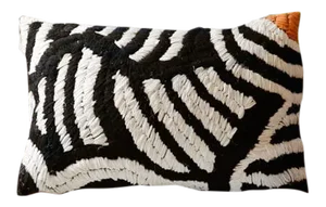 Moroccan Flat-Weave Boucherouite Pillow in Black, White and Orange - 23