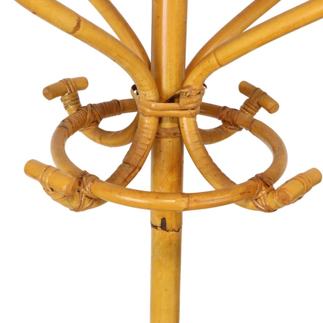 1970s Large Standing Rattan Coat Rack in Brass, 1970s For Sale - Image 5 of 14