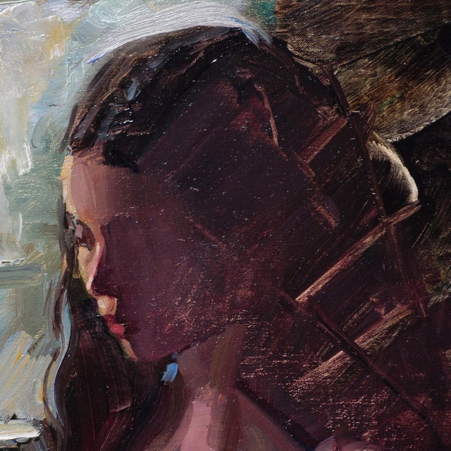 Stillness by Matt Talbert | Oil on linen of a seated nude woman in soft light For Sale - Image 4 of 5