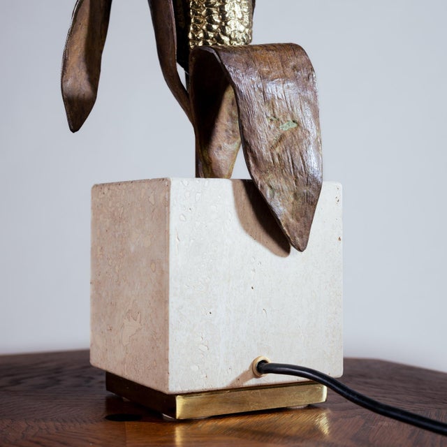 Metal French Bronze and Travertine Table Light from Maison Charles, 1960s For Sale - Image 7 of 10