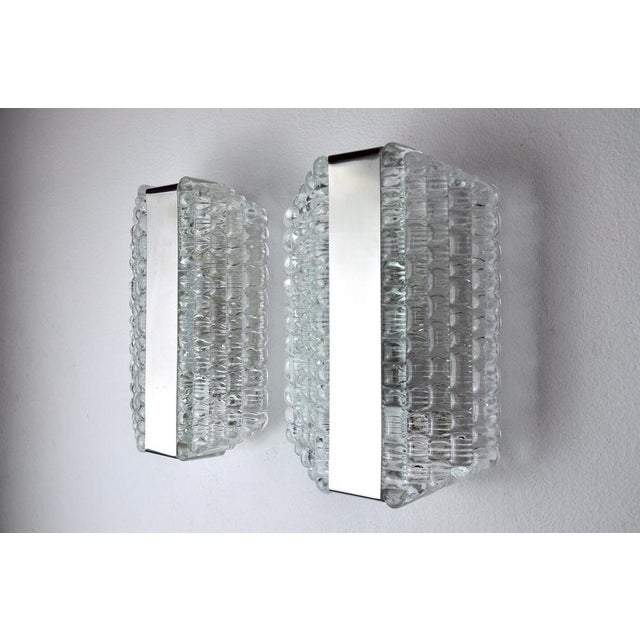 Silver Frosted Glass Sconces attributed to Kaiser Leuchten, Germany, 1960, Set of 2 For Sale - Image 8 of 8