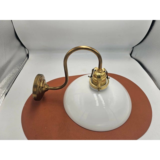 Art Deco Brass Wall Lamp, dimensions: height 21 cm, depth 33.5 cm, lampshade diameter 25.2 cm. European Plug (up to...
