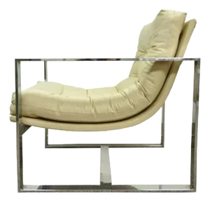 Late 20th Century Mid Century Modern Milo Baughman Style Chrome Flat Bar Scoop Lounge Club Chair
