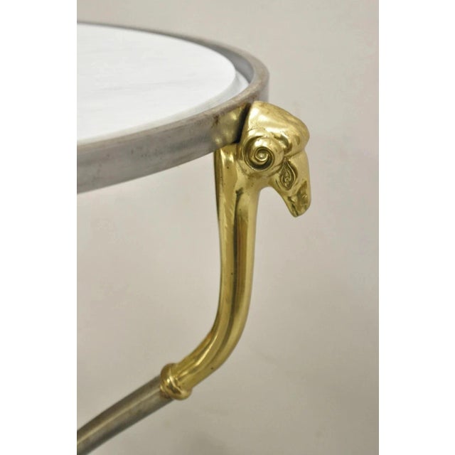 Late 20th Century Italian Neoclassical Brass Rams Head Round Marble Steel Gueridon Side Table For Sale In Philadelphia - Image 6 of 12