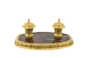 19th Century Gilt Bronze Inkwell with Chinese Style Lacquer