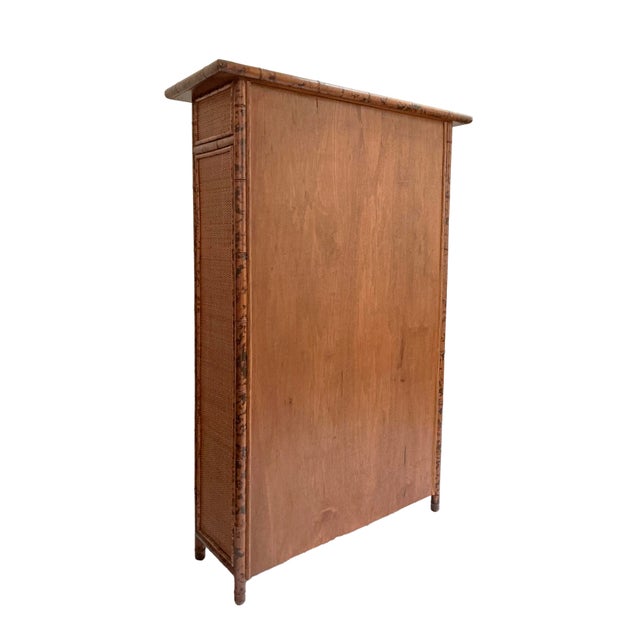 Late 20th Century Late 20th Century British Colonial Style Faux Tortoise Bamboo Rattan Display Cabinet Shelving Drawers Glazed Doors Vitrine For Sale - Image 5 of 8