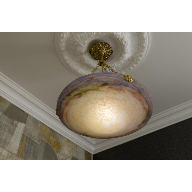 Art Nouveau Violet and Amber Glass and Brass Pendant Light, France, 1920 For Sale - Image 6 of 18