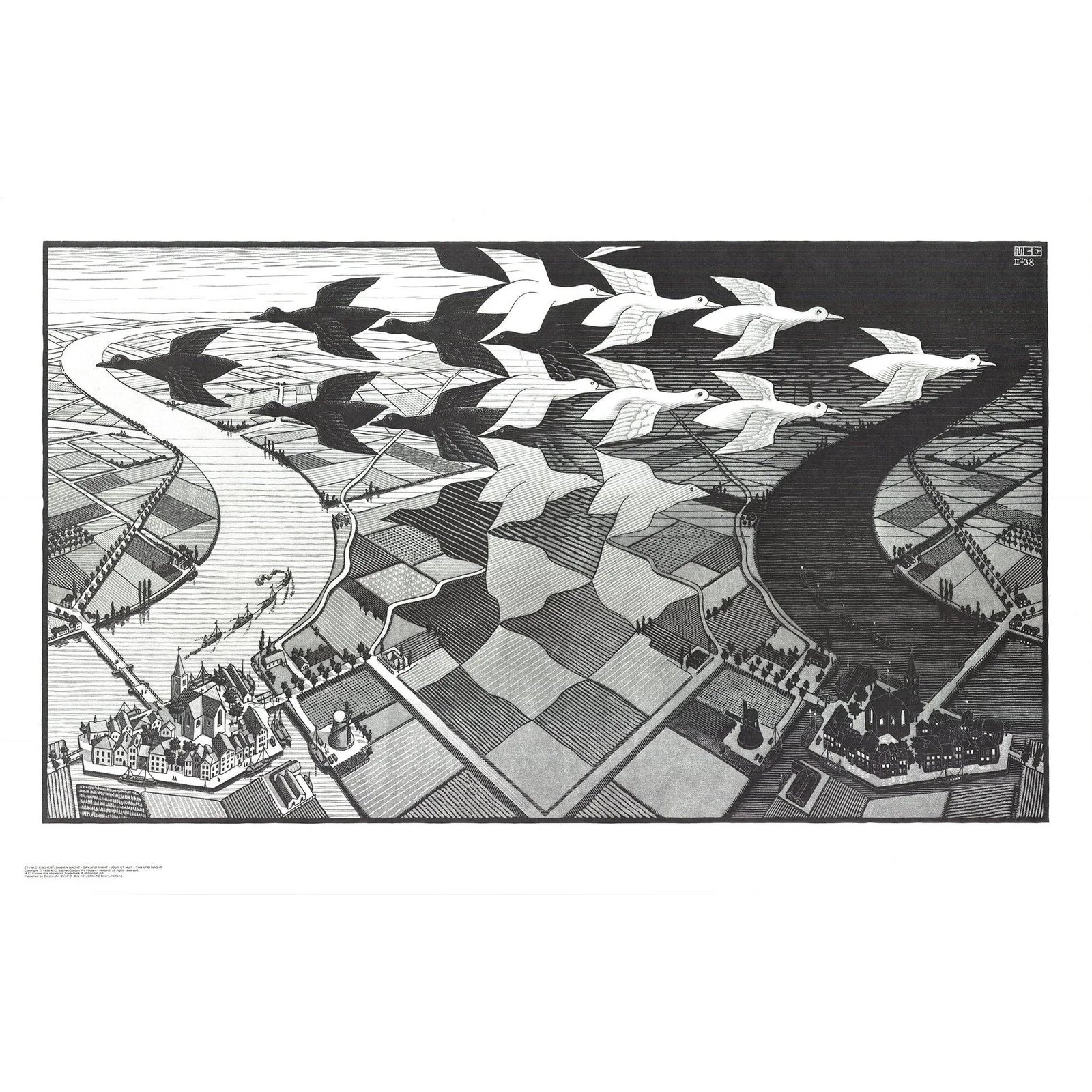 M.C. Escher mcエッシャー　Day&Night 昼と夜 Late 20th Century M.c. Escher Day and Night Lithograph | Chairish
