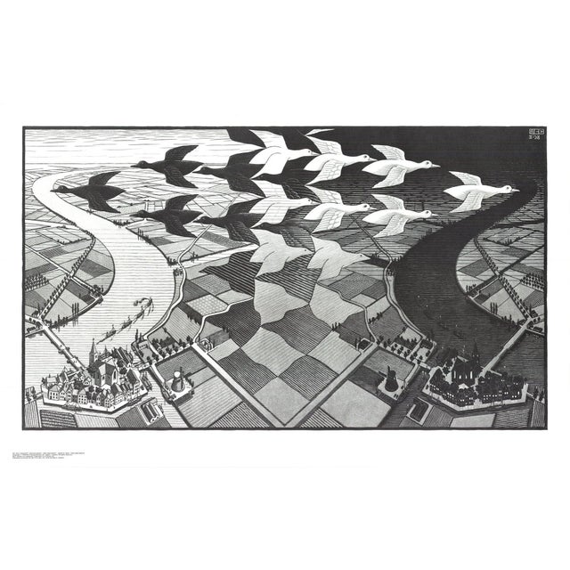 Late 20th Century M.c. Escher Day and Night Lithograph For Sale