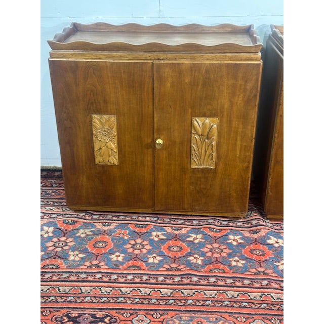 1980s Pair of Wood Night Stands With Carved Wood Panels For Sale - Image 10 of 11