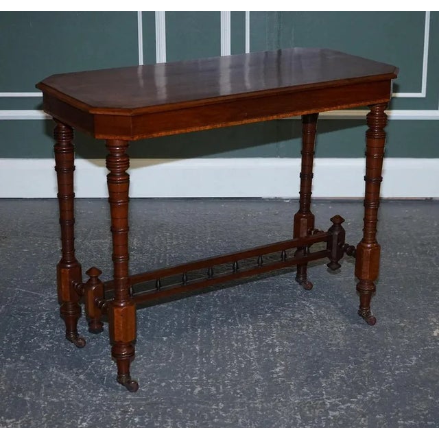 Restored Walnut Console Table with Burr Walnut Wood. A walnut console table with inlaid burr walnut wood and a whatnot...