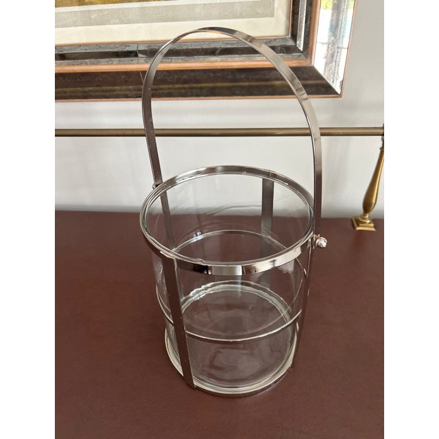 Silver-Tone Metal & Glass Ice Bucket, Hurricane Candle Holder & Lantern For Sale - Image 4 of 6