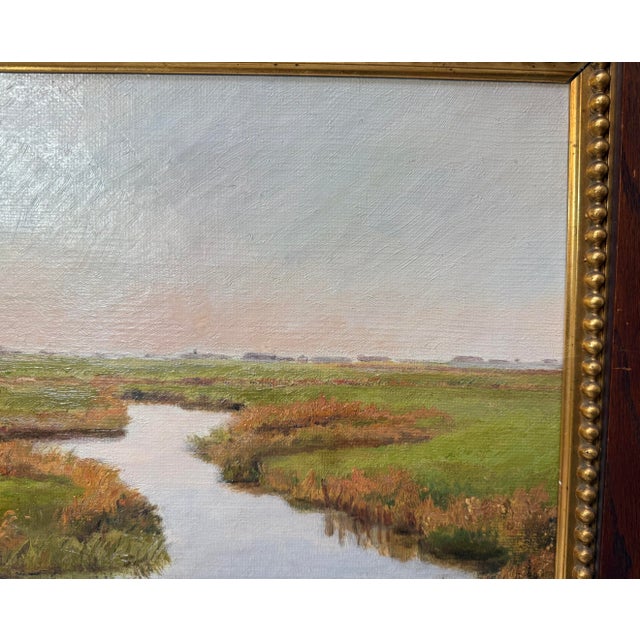 Antique 1895 Original Realistic Marsh Land Landscape 19th Century Oil Painting For Sale - Image 10 of 14