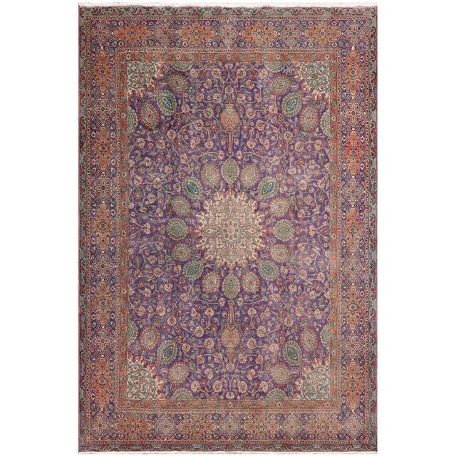 Art Nouveau 1990's Vintage Blue/Rust Wool Rug - 10'3'' X 12'7'' For Sale - Image 9 of 10