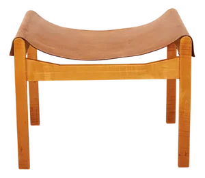 Wood Stool with Leather Seat