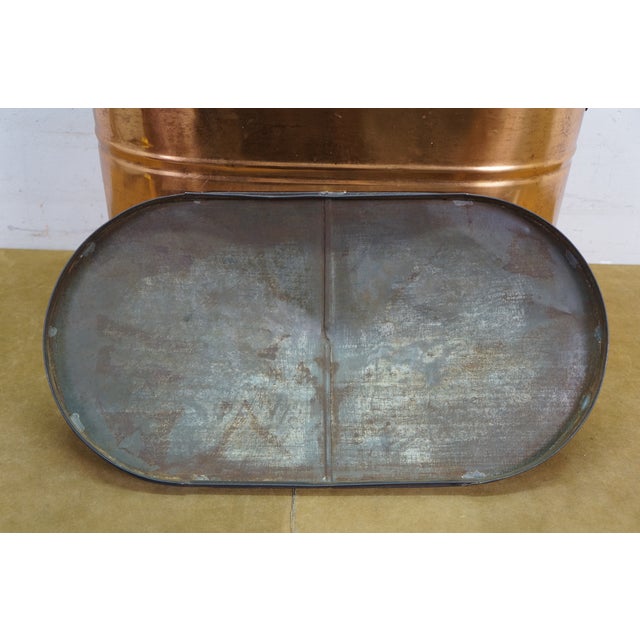 Antique Galvanized Copper Boiler Wash Tub Farmhouse Fireplace Coal Log Bin Lid 24" For Sale - Image 16 of 16