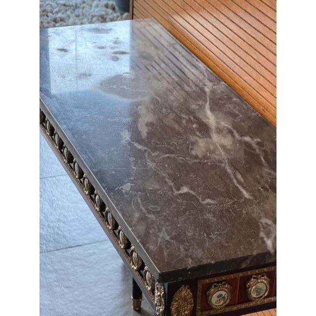 Antique French Louis XVI Revival Console Table with Porcelain Medallions with Marble Top, 1890s For Sale - Image 14 of 15