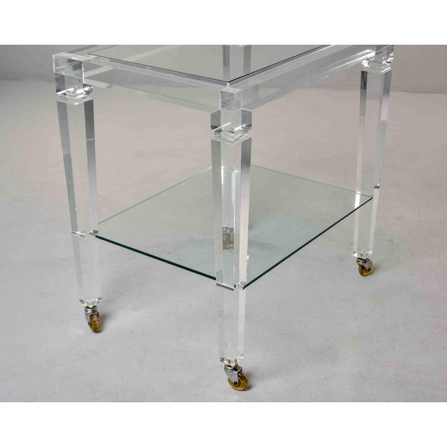 Large Italian Lucite Two-Tier Table on Casters For Sale - Image 11 of 13