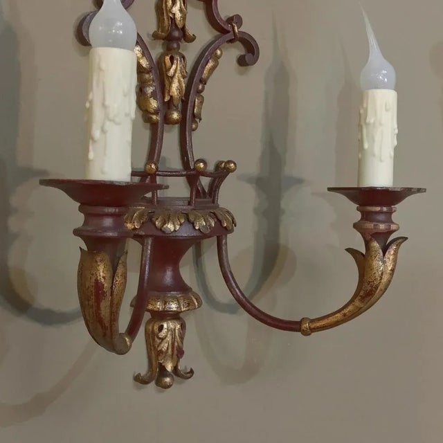 Pair of Antique Italian Wrought Iron and Painted Wood Sconces For Sale In Dallas - Image 6 of 12