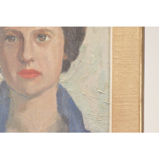 Blue Oil Painting, Portrait of a Young Woman, Signed F. Christophe, Circa 1955 For Sale - Image 8 of 9