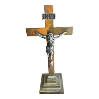 1970s Large Heavy Brass Crucifix For Sale
