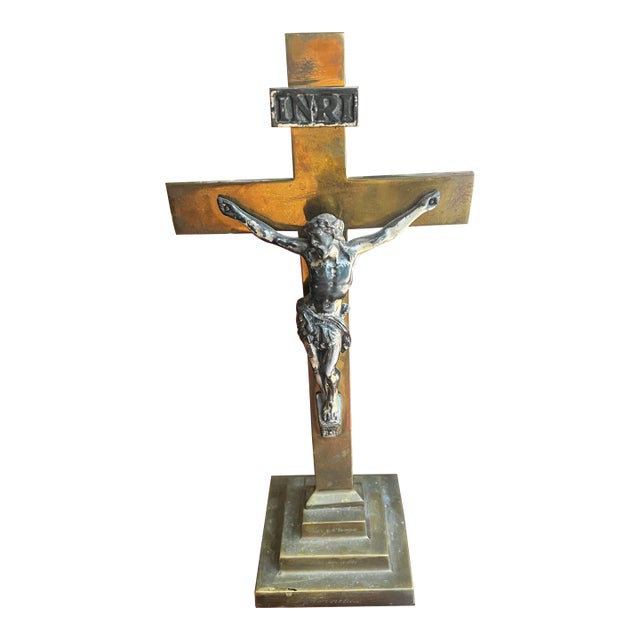 1970s Large Heavy Brass Crucifix For Sale