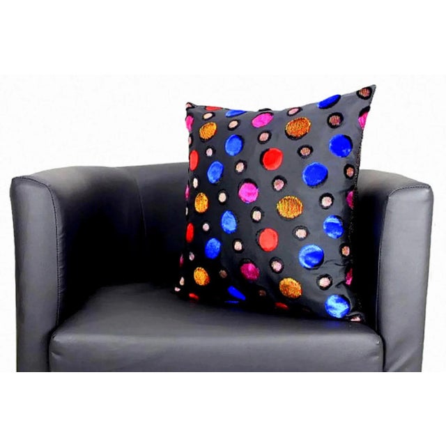 Black Multicolor Velvet Polka Dot Black Italian Silk Pillows- a Pair For Sale - Image 8 of 12