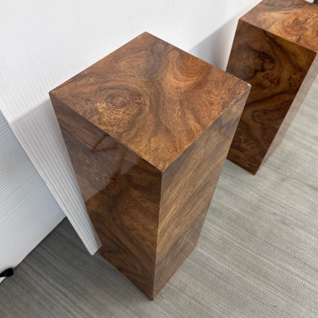 Wood Burl Wood Veneer Pedestals, Set of Three For Sale - Image 7 of 18