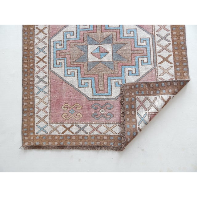 Vintage Low Pile Turkish Yastik Petite Rug Hand Knotted Faded Runner 3