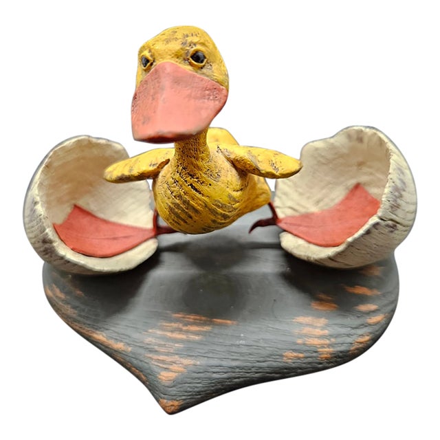 VTG 2000 American Chestnut Folk Art Duck Figurine, Artist Peter Bretz For Sale