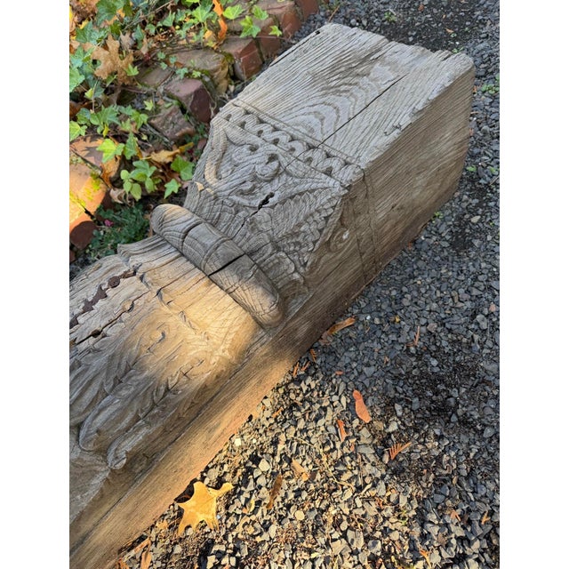 Gray Antique Salvaged Structural Support Beam With Intricate Carvings, For Sale - Image 8 of 17