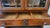 1930s Antique Maidsaver Lusty Hoosier Kitchen Cabinet Carved Oak With Stained Glass Doors For Sale - Image 5 of 12
