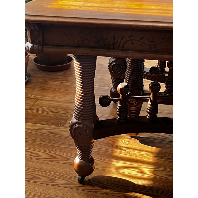 Antique quartersawn oak table . Has 6 beautiful carved legs in The ball & stick style circa 1880’s . 46 inch square can be...