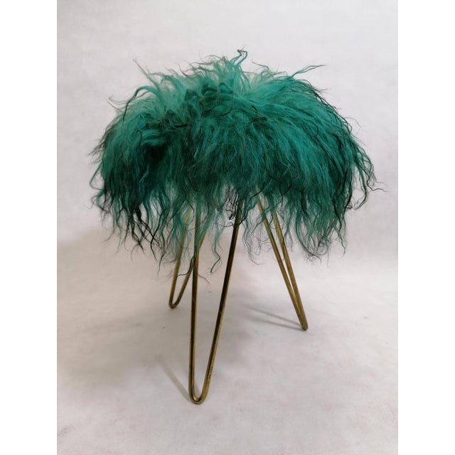 1970s Vintage Fell & Brass Stool, 1970s For Sale - Image 5 of 5
