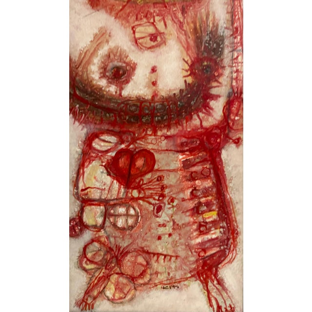 Akira Kito, 1963 French Japanese Art Brut Abstract Oil Painting Akira Kito Diable et Rouge, 1963 For Sale - Image 10 of 12