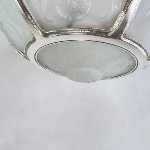 Art Deco Nickel-Plated Ceiling Light by Muller Freres, Luneville, 1930s For Sale - Image 10 of 14