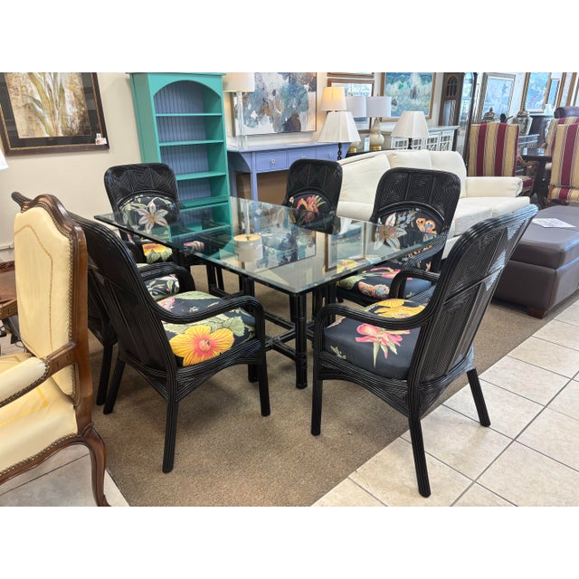 McGuire Mid 20th Century McGuire Bamboo Table With 6 Coordinating, Pencil Reed Designer Chairs For Sale - Image 4 of 12