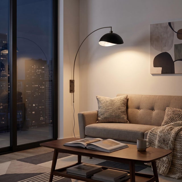 Luna Bella Wall Arc Lamp - Black Nickel Steel, Matte Black/Silver Shade, Dimmable For Sale In Los Angeles - Image 6 of 6